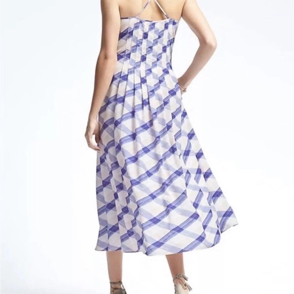 Banana Republic Strappy A-Line Slip Dress MIDI Length Blue Plaid Size 4 - Picture 2 of 7